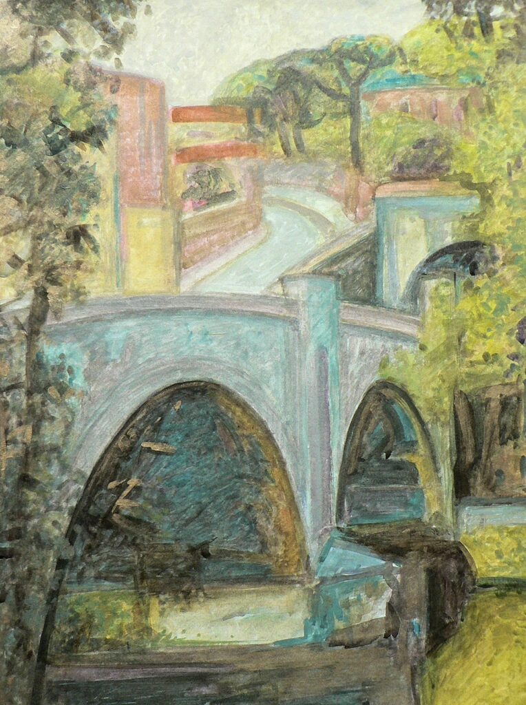 A Roman veduta painted in gouache.