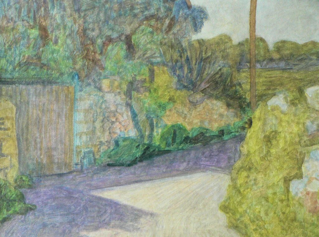 A gouache painting of a road in Malta.